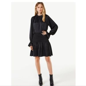 Scoop Women's Ruffle Mock Neck Mini Dress with Smocked Waist